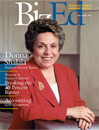 BizEd Magazine March/April 2002 cover featuring Donna Shalala