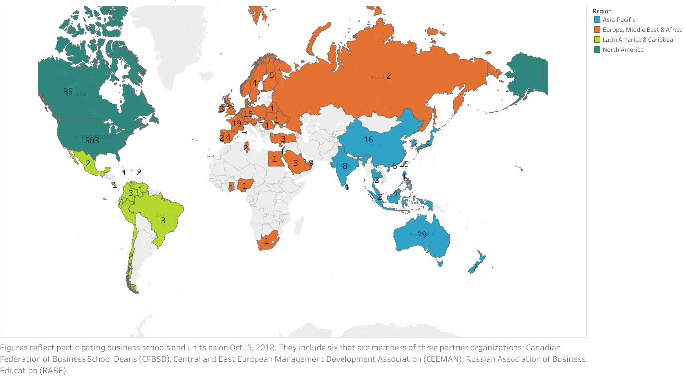 AACSB 2018-19 Business School Questionnaire Color-Coded Participation Map by Country